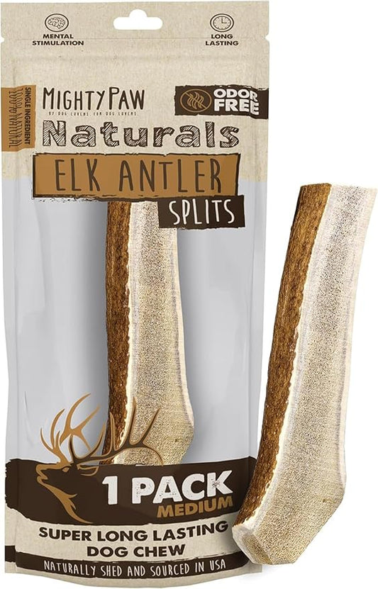 Mighty Paw Naturals Split Elk Antler for Dogs | USA Sourced, Long Lasting Chew for Aggressive Chewers – Low Odor, Natural Alternative to Dog Toys