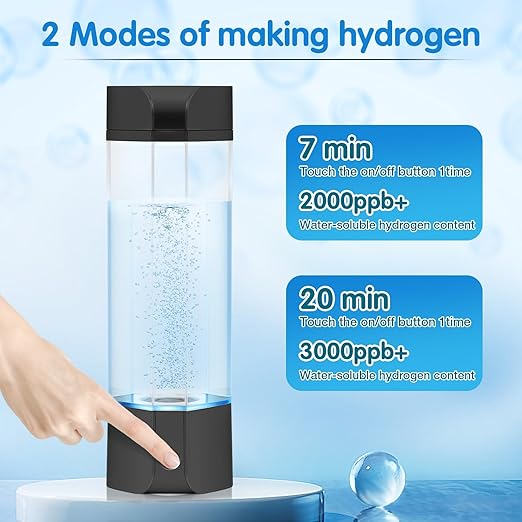 Hydrogen Water Bottle Generator with Gas Inhaler Molecular H2 Maker Machine SPE/PEM Technology Generates Real 3000ppb Pure Hydrogen Concentration Dupont Membrane Purification Vent (Black)