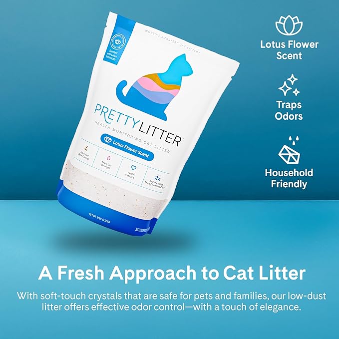 PrettyLitter Health Monitoring Cat Litter (Lotus Flower, Non Clumping) | Lightweight & Low Tracking, Color Changing Silica Gel Crystals, Advanced Odor Control — 6 Lbs, Pack of 2 (Two Month Supply)