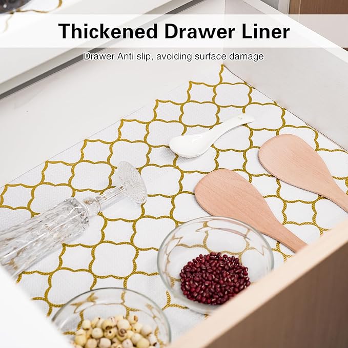 Shelf and Drawer Liner for Kitchen Cabinet-12 in x 30 FT Non-Adhesive Cabinet Liners for Shelves Non-Slip Waterproof Kitchen Drawer Liners Contact Paper Shelf Paper with Knife and Tape Measure