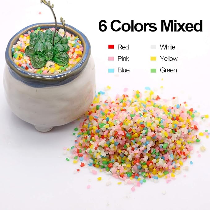 Mini Rainbow Confetti Gravel Pebbles Mix Colored Stones Aquarium Gravel Decorative Colored Garden Sand Succulent Cactus Bonsai Gritty Mix Rocks for Top Dressing, Landscaping, Home Decor 2.2 lbs