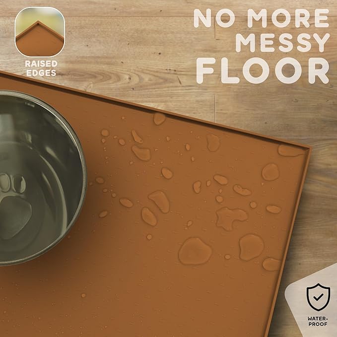 Dog Food Mat - 24x15 Raised Edges Dogs Mat for Food and Water Prevent Spill, Waterproof Cat Food Mats Protect Floors, Easy Clean Dog Bowl Mats for Food and Water, Silicone Pet Feeding Placemats