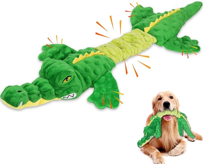 Large Squeaky Alligator Dog Toys, Interactive Puppy Toys with Crinkle Paper, Pull Tug of War Dog Toy, Plush Dog Chew Toys for Small, Medium, Large Breed