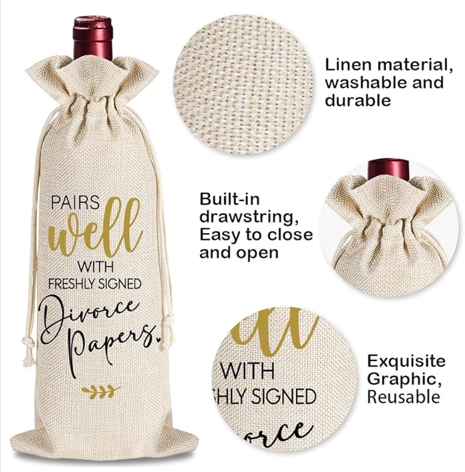 Divorced Wine Bag Gifts, New Beginning Gift, Wine Bag for Freshyl Signed Divorce Papers, Breakup, Happily Divorced, Divorce Party Decorations, 1 Wine Bag with 1 Congrats on Divorcing That Asshole Card