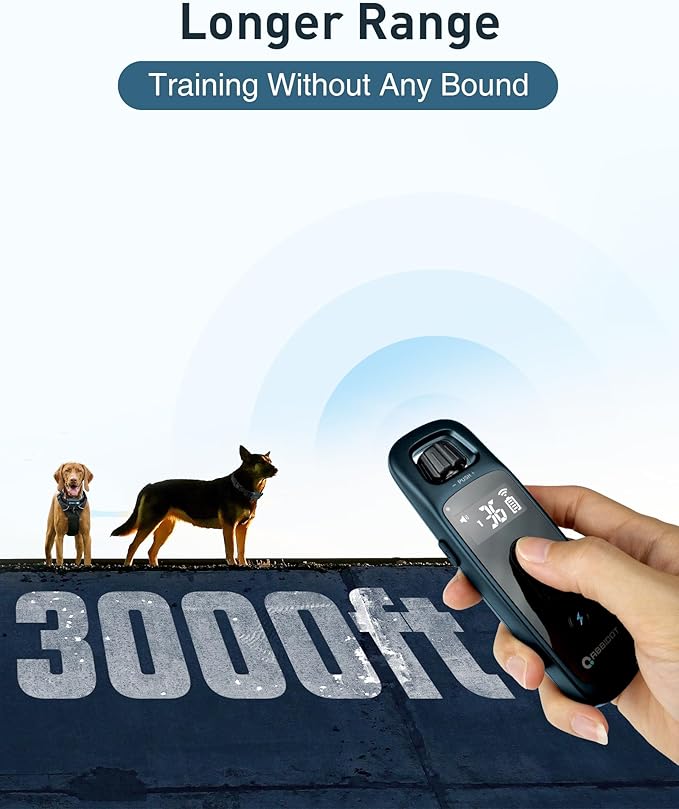ABBIDOT Dog Shock Collar, 3300 FT Dog Training Collar with Remote, IPX7 Waterproof with 4 Training Modes, Rechargeable E-Collar for Small Medium Large Dogs (5-120 lbs)