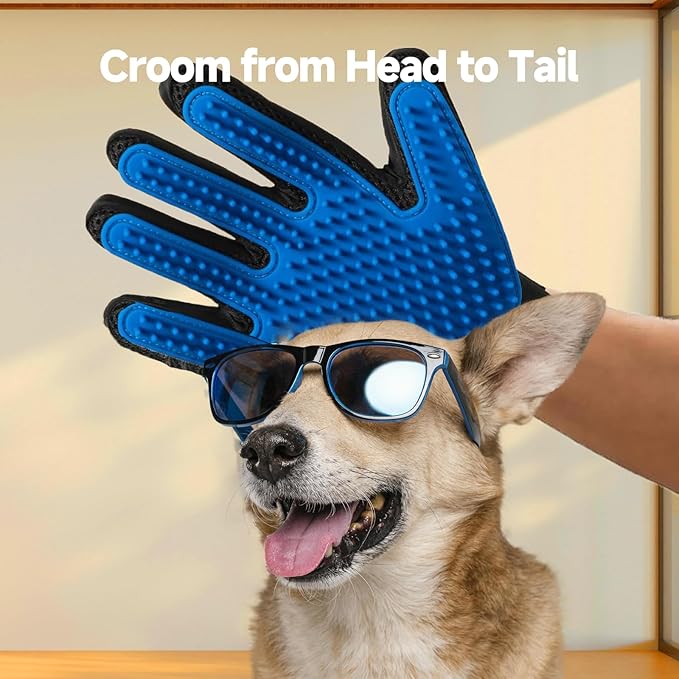 Cat & Dog Grooming Gloves for Shedding - Efficient Deshedding Pet Grooming Gloves 2-in-1 Deshedding Brush & Massage Mitt-Safe for Dogs & Cats (1 Pair Blue)