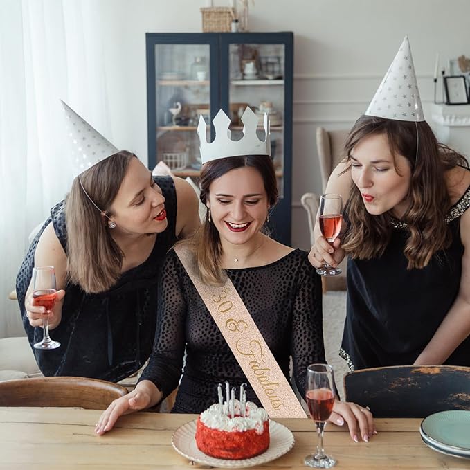 30th Birthday Decoration Sash for Women 30 & Fabulous,30th Birthday Decorations for Her Birthday Party Gift Decorations Favors (30th Birthday Sash)