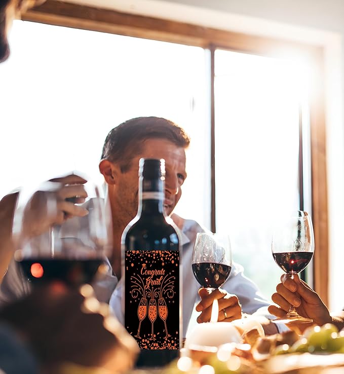 24Pcs Graduation Gift Wine Labels Congrats Grad Wine Bottle Stickers Graduation Party Waterproof Wine Bottle Decoration Cover for College Congrats Graduation Party Decorations, 4 Design