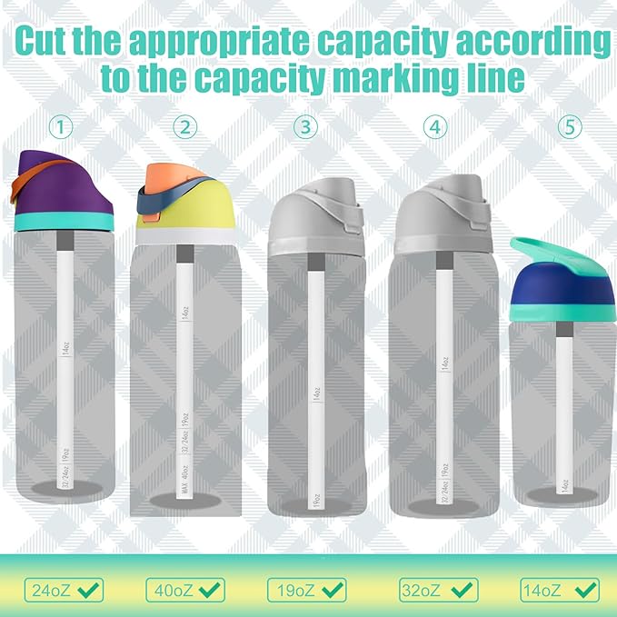 4pcs Pink Replacement Mouth Gasket Stopper for Owala FreeSip 19/24/25/32/40oz Cap, with 1 Brush & 4pcs White Straws with Scale, Water Bottle Lid Top Plug Rubber Seal Part Accessories