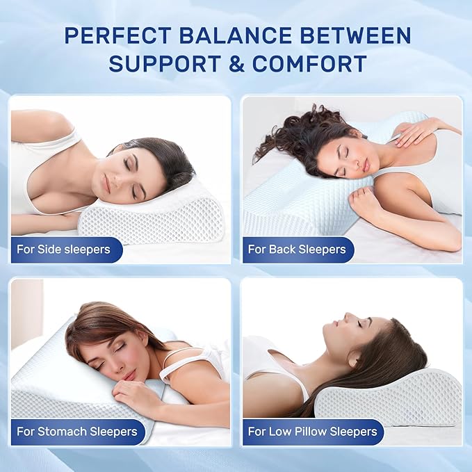 Memory Foam Pillows Neck Pillow Bed Pillow for Sleeping, Ergonomic Cervical Pillow for Neck and Shoulder Pain Relief,Orthopedic Contour Pillow for Side Back Stomach Sleeper