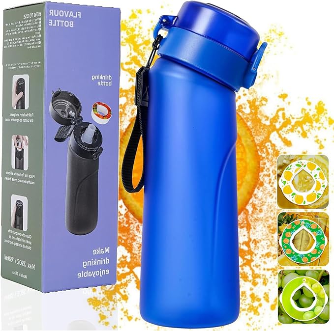 Air Water Bottle,750ML Scent Water Cup with 3 Flavour Pods,Leak Proof Sports Water Cup with Straw Suitable for Outdoor Sports,Gifts From Friends, Birthday Gifts (New Blue + 3pods)