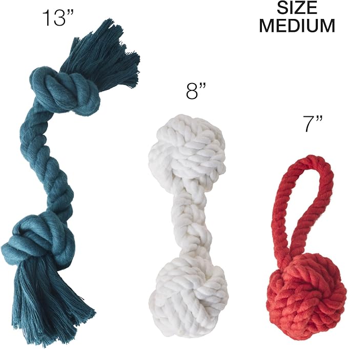 3-Pack Organic Cotton Dog Rope Pull Toys for All Pet Breeds, Holiday, One Size
