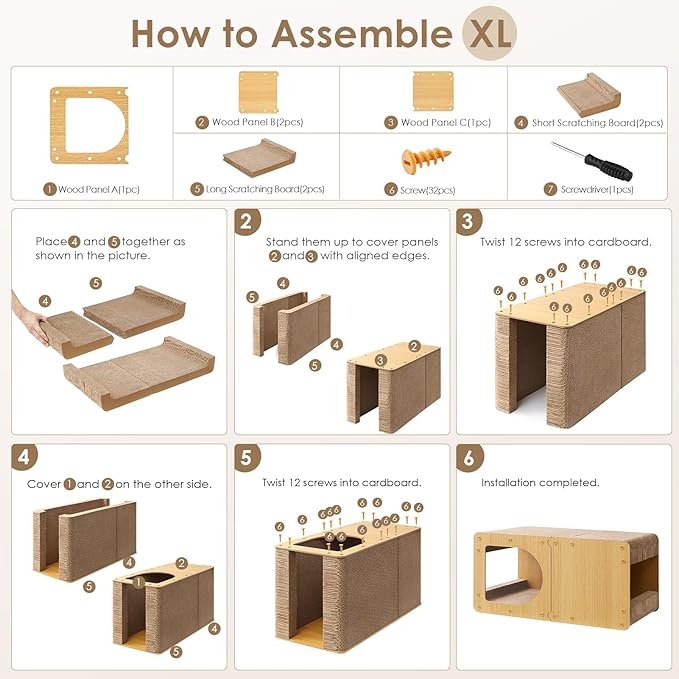 EHEYCIGA Cardboard Cat Scratcher House, 23-Inch Corrugated Cat Scratcher for Indoor Cats, Extra Large Scratching Board Pad, Brown