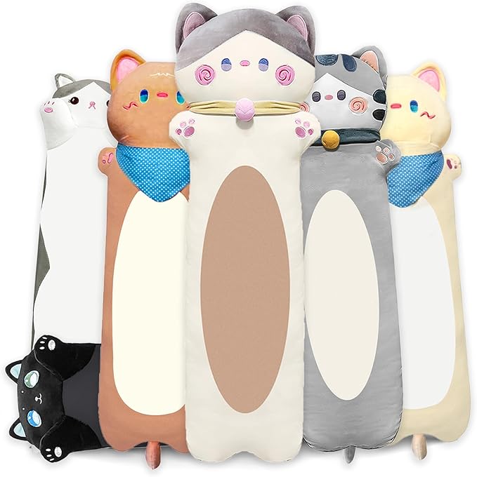 Long Cat Plush Pillow, 27.6inches Cute White Cat Plushie Stuffed Animals Body Pillow, Kawaii Kitten Soft Plushie Doll Toy Birthday Gift for Kids Boy Girlfriend
