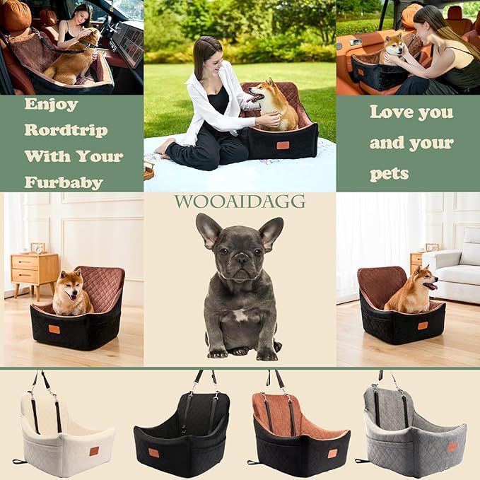 Dog Car Seat for Medium Dogs, Pet Travel Bed with Seat Belt Channel, Fully Detachable and Washable, 3 Straps Easy to Install (Red)