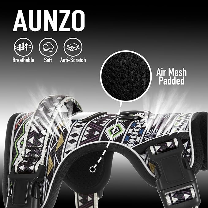 Heavy Duty No Pull Dog Harness for Large Dogs, Labrador Golden Retriever German Shepherd, Adjustable Soft Padded Dog Vest, Breathable Pet Oxford Vest with Easy Control Handle, Black Ethnic L