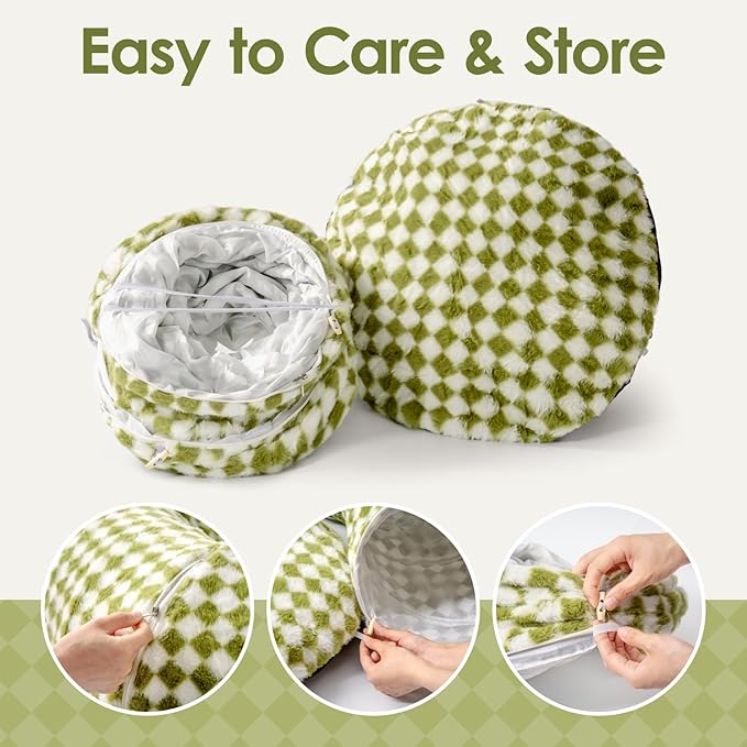 MEWOOFUN Cat Tunnels for Indoor Cats, Cute Tunnel Bed, Donut Tunnel with Washable Cushion, Round Peekaboo Cave for Play & Rest, Cat Toy for Kittens, Puppies & Rabbits, Green