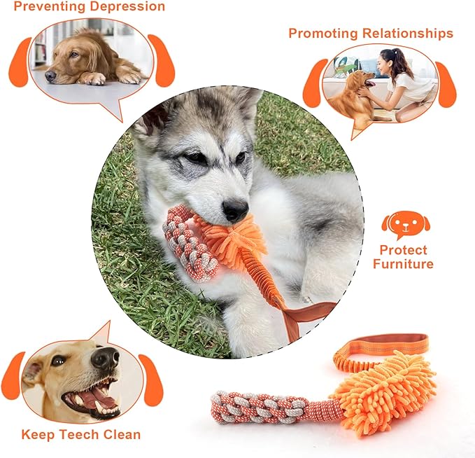Dog Puppy Toys Dog Squeak Toys Plush Dog Toy with Dog Ropes Knots for Fun and Teeth Cleaning,Tug of War Toys, Puppy Chew Toys, Dog Rope Toys for Training Small, Large Dogs (Orange, Dog Bite Stick Toy)