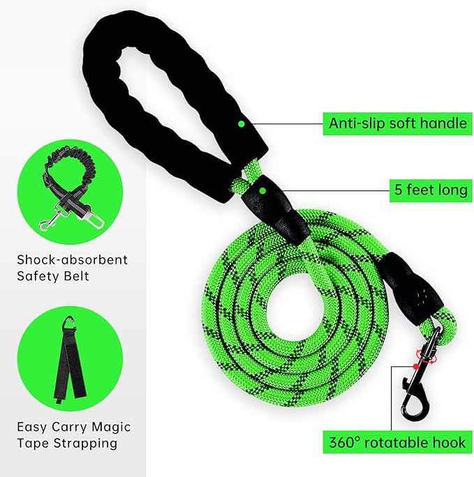 IVY&LANE No Pull Dog Harness for Small Dogs, Dog Vest Harness with Leash, Safety Belt and Storage Strap, Fully Adjustable Harness, 360° Reflective Strip, Soft Handle (Green,S)