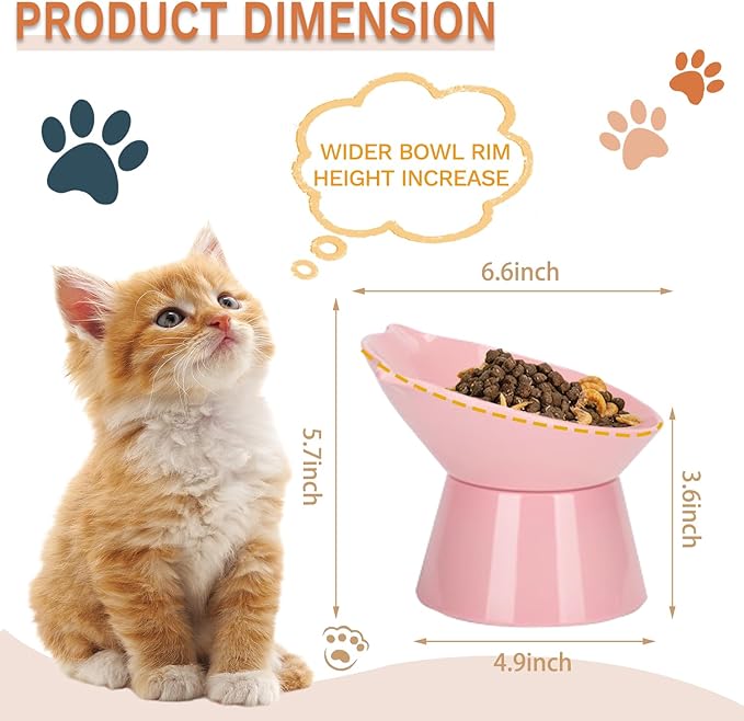 Detachable Elevated Cat Bowls, 15° Tilted Raised Cat Food Bowl Anti-Vomiting,Whisker Friendly, Adjustable Pet Dishes Extra Wide for Protecting Spine, Adult Kitten (Pink
