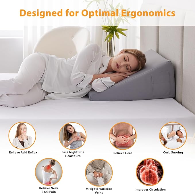 Bed Wedge Pillow for Sleeping, 10" Wedge Pillows for After Surgery, Soft Memory Foam Top, Triangle Pillow Wedge, Body Positioners for Leg Elevation, Acid Reflux, Gerd, Snoring Relief, Velvet