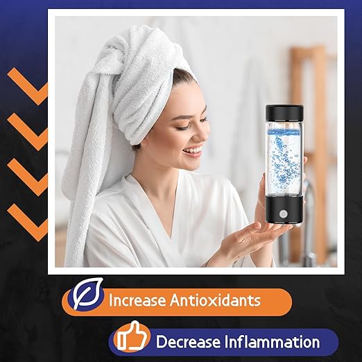 Hydrogen Water Bottle Generator, Portable Rechargeable aquahealth Hydrogen Water, Hydrogen Water Ionizer Machine, with SPE/PEM Technology, for Home Office Travel Fitness Drinking (Black)