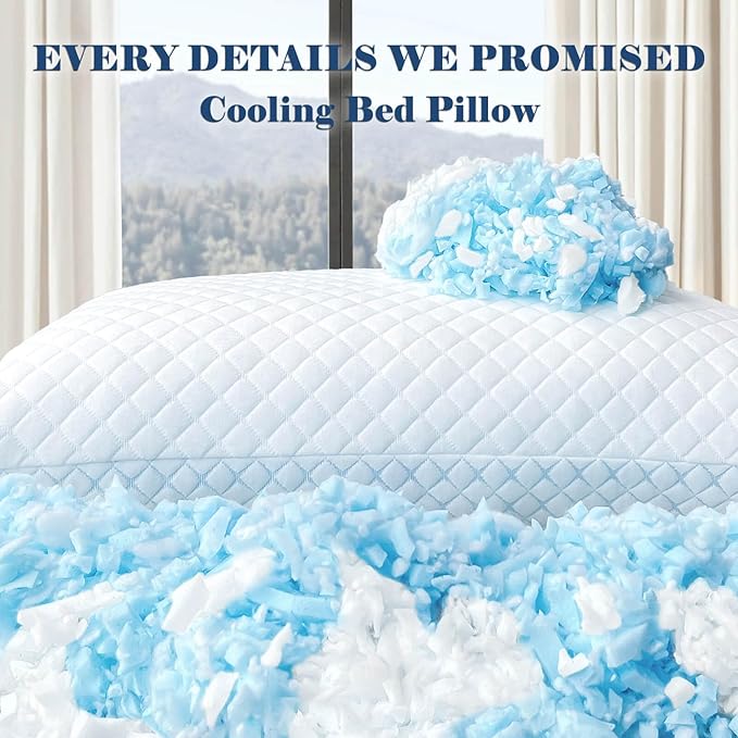 mislili Memory Foam Pillows Queen Size Set of 2, Luxury Cooling Queen Bed Pillows 2 Pack, Adjustable Frim Queen Size Pillows for Stomach Back Side Sleepers, Bed Pillows Washable with Extra Filling