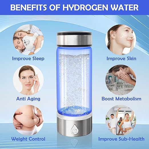 Hydrogen Water Bottle, Portable Hydrogen Water Bottle Generator, Rechargeable Water Ionizer Machine, 3 Minutes Water Quality Enhancement Health Water Bottle for Home Travel Sports Office (Silver)