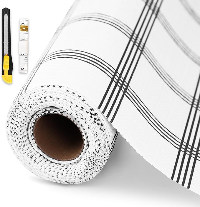 Shelf Liner,Drawer Liner for Kitchen Cabinet,18 in x 10 FT Cabinet Liners Non-Adhesive Non-Slip Contact Paper Waterproof Kitchen Liner Protect Desks, Cupboard with Knife and Tape Measure