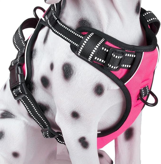 PoyPet No Pull Dog Harness, Reflective Comfortable Vest Harness with Front & Back 2 Leash Attachments and Easy Control Handle Adjustable Soft Padded Pet Vest for Small to Large Dogs (Pink,XL)