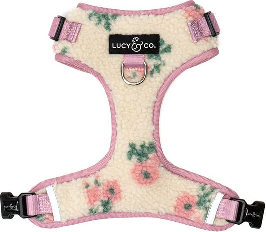 Lucy & Co. The Bolt of Lightning No-Pull Dog Harness for Dogs – Vest to Stop Pulling & Walk Easy – Comfortable Leash Training Product w/Adjustable Chest & Neck Straps - Cream Pink Floral Teddy - Small