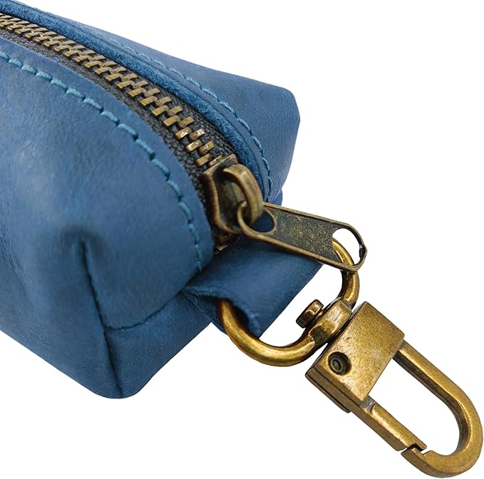 HIFA Genuine Leather Dog Leash Poop Holder - Soft Touch Rustic Leather, Metal Clips, Easy Access to Pet Waste Bags - Outdoor Walking Dispenser