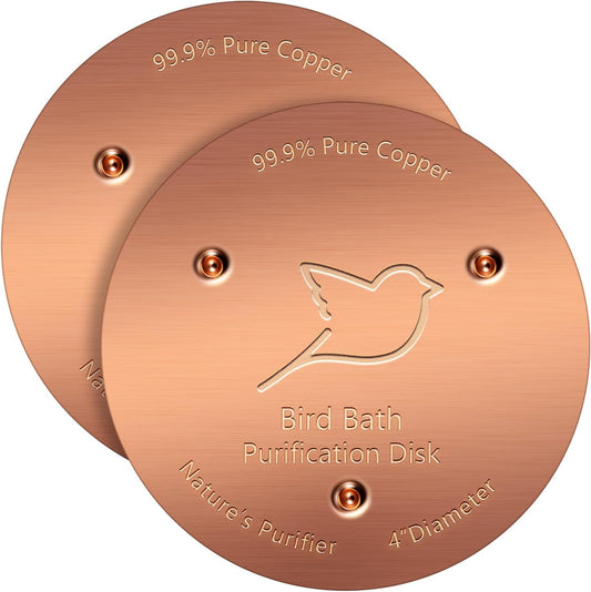 NNG 2 Pack Bird Bath Copper Disk,1mm Thick Reinforced 99.9% Pure Copper Bird Bath Purification Disk with Triple-Point Support,Physical Safe Water Cleaner for Outdoor Birdbaths Bowls,All-Season Use