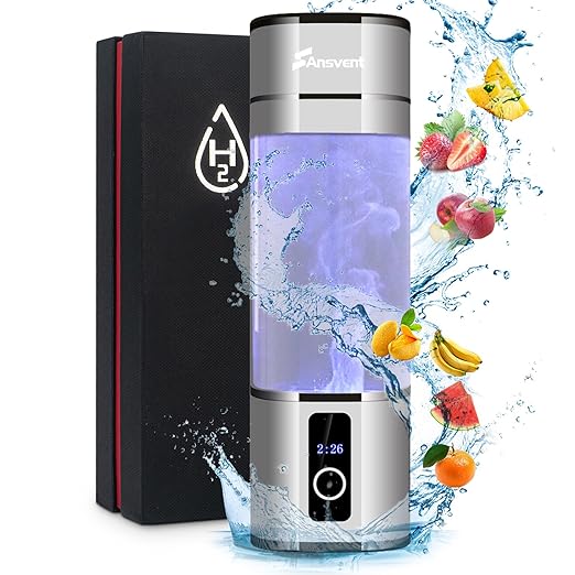 Hydrogen Water Bottle, 2 Modes Portable Hydrogen Water Bottle Generator with SPE PEM Technology and LED Display, Ion Water Ionizer Machine for Office, Travel and Home Daily Drinking（Silver）