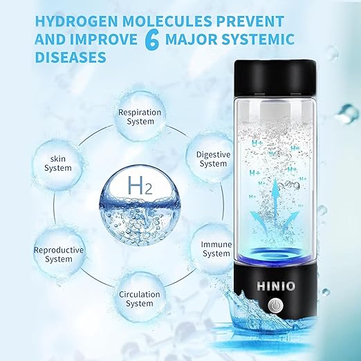 Hydrogen Water Bottle, 420ml Portable Hydrogen Water Ionizer Machine, Hydrogen Rich Water Glass Health Cup for Office, Travel and Daily Drinking