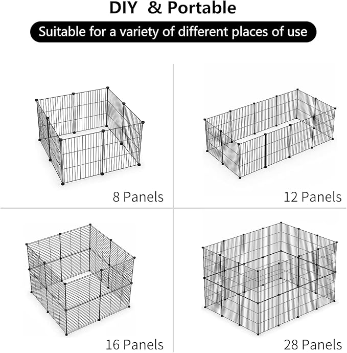 Small Animal Playpen, Guinea Pig Cages, Pet Playpen, Rabbit Cage,Small Animal Cage, Puppy Kitten Dog Playpen, Indoor Outdoor Portable Metal Wire Yard Fence,15 X 12 Inch, 16 Panels, Black.