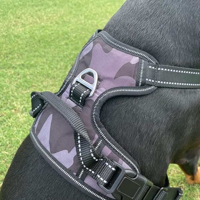 4Knines No Pull Dog Harness for Medium Dogs – Adjustable Reflective Harness with Front & Back Leash Clips – Durable, Easy Control for Walks & Training (Camo)