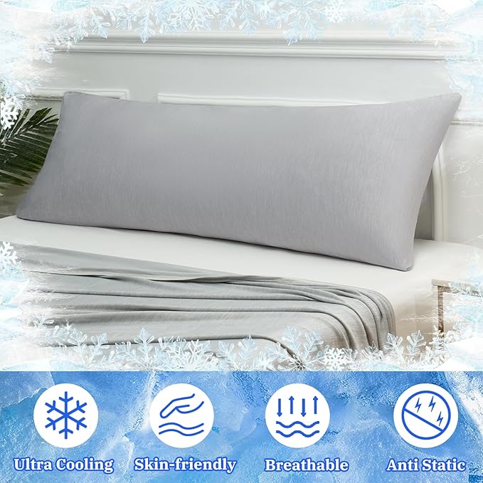 Cooling Body Pillow Case for Hot Sleepers - Body Pillow Cover Cooling Double Side Arc-Chill Q-Max>0.5 Cooling Fiber - Breathable Cooling Body Pillow Cover with Zipper (Dark Grey, 20" x 54")