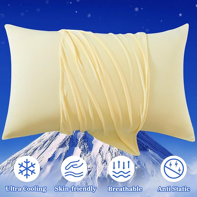 Cooling Pillow Cases for Hot Sleepers - Double Side Arc-Chill Q-Max>0.5 Cooling Fiber Cool Pillow Cases 2 Pack - Breathable Soft Cold Pillow Cases with Hidden Zipper (Cream, 20" x 36")
