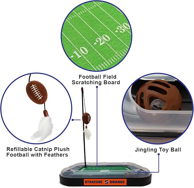 Pets First CAT Scratcher & Plush Football Toy with Catnip, Feather & Jingle Bell Interactive Ball - 5-in-1 Kitty Toy
