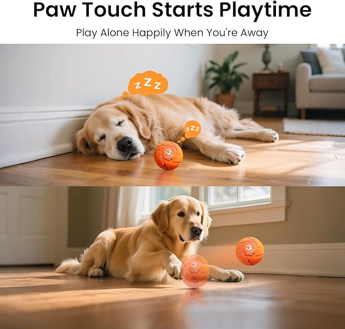 Smart Interactive Dog Toy Ball - Auto Bouncing & Rolling, Chew-Resistant E-TPU Material, 3 Interactive Modes, IPX7 Waterproof, Smart Chase Pet Toy Ball for Medium and Large Dogs (Orange)