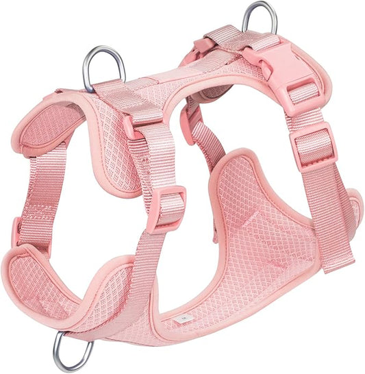 Wisedog Mesh Breathable Dog Harness: No Pull Harness with 3 Fast-Release Buckles Adjustable for Walking & Training for Small Medium Large Dogs (Pink, L: Neck=20"-25"/Chest=17"-33")