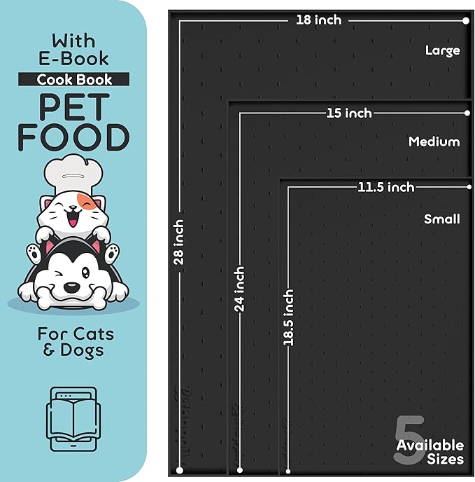 Dog Food Mat - 24x15” Large Silicone Pet Food Mat, Raised Edges for Food and Water Prevent Spill, Waterproof Cat Food Mat Protect Floors,Easy Clean Dog Bowl Mats for Food and Water