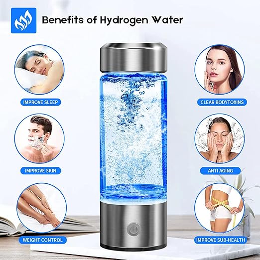 Hydrogen Water Bottle, Hydrogen Rich Water Generator, Rechargeable Portable Glass Hydrogen ，3Min Quick Electrolysis, for Daily Office Home Travel and Fitness Drinking