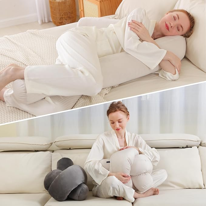 Long Body Pillow for Adults,Full Body Pillow with Velvet Pillowcase,Round Bolster Pillow for Sleeping,Hug Pillow(Beige,75×6 inch)