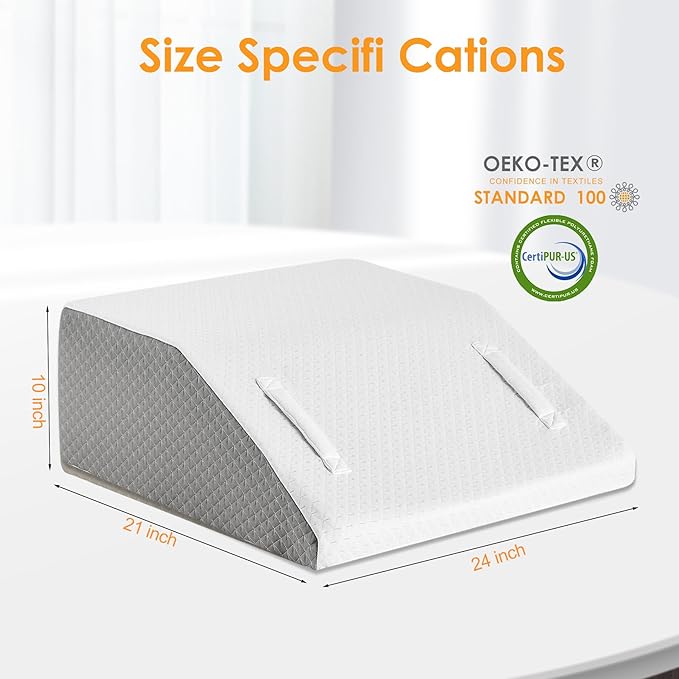 Leg Elevation Pillows for Sleeping, Memory Foam Wedge Pillow for Legs, Knee Wedge Pillow for After Surgery, Swelling, Back Pain and Circulation, Non-Slip Base, Removable Cover (10 Inch, White)