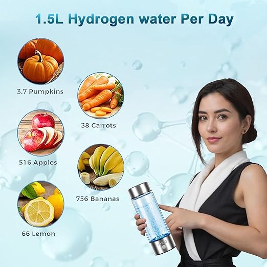 Hydrogen Water Bottle, Fast Hydrogen Water Bottle Generator, 420ml Portable Hydrogen Water Electrolyzer, Hydrogen Water Machine 3 Minutes Improve Daily Drinking Water for Home, Travel, Camping Silver