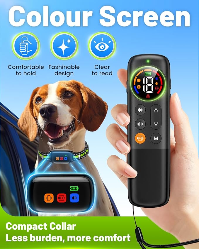 No Shock Dog Training Collar with Remote 3300FT - Vibration and Beep Only, Waterproof Humane Shock Collar for Dogs Bark Control & Obedience Training - Small/Medium/Large Breeds E-Collar (Green)