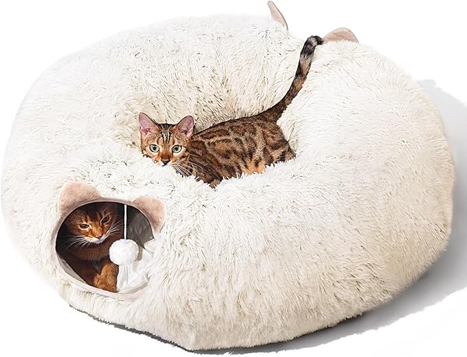 NEZIN Cat Tunnel with Cat Bed for Indoor Cats, Multifunctional Donut Tunnel Playground Toys for Cats Kitten