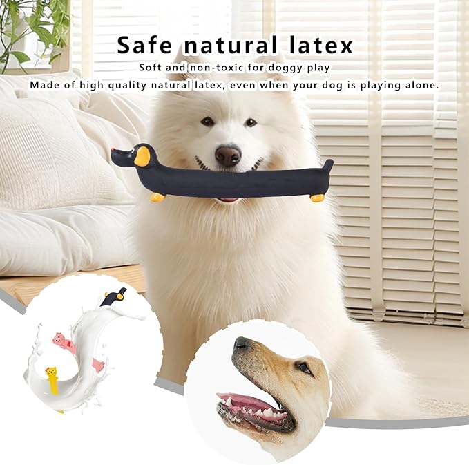 3 pcs 9-11 inch Original Squeaky Latex Dog Toy for Small Medium Large Breeds, Rubber Bite Force Pet Toys for Cat Puppy Animal(Yellow Pink Black), Safe Easy to Clean